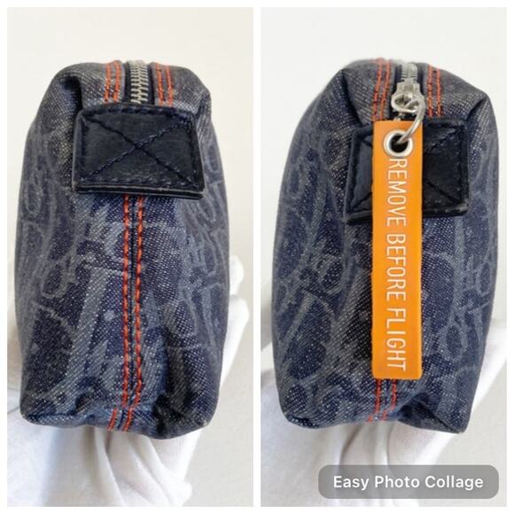 DIOR Blue Oblique Flight Denim Pouch Cosmetic Bag Grey Navy Blue - Picture 9 of 14